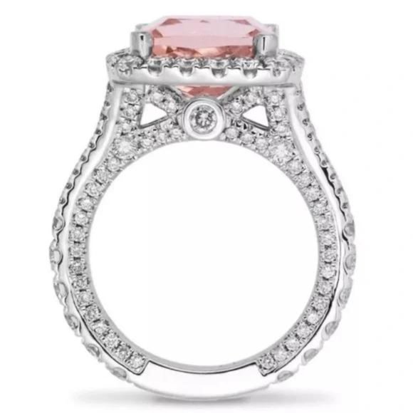 NEW 5 Carat Pink Topaz Diamond Halo Engagement Ring - Picture 2 of 3